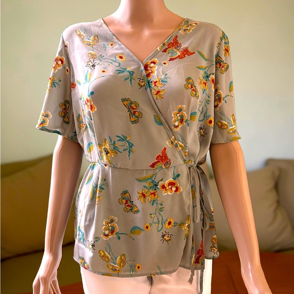 Sienna Sky Tops - Sienna Sky Green Floral Wrap Top Medium